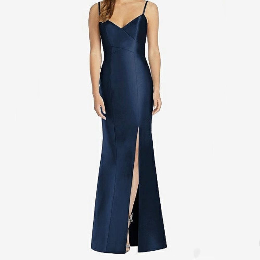 Nwt Alfred Sung Midnight Navy Spaghetti Strap Mermaid Floor Length Dress 8